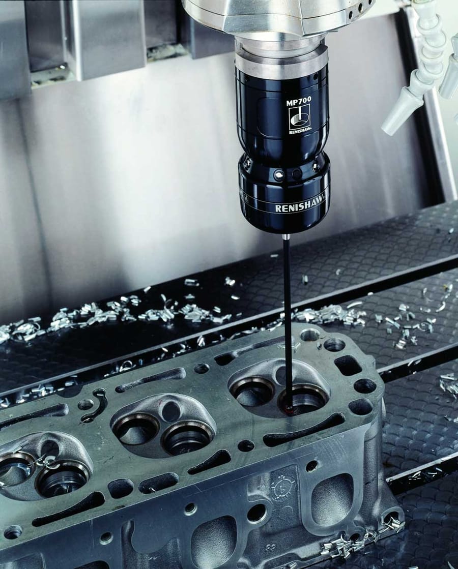 CNC spindle probe measuring a bore in a machined part
